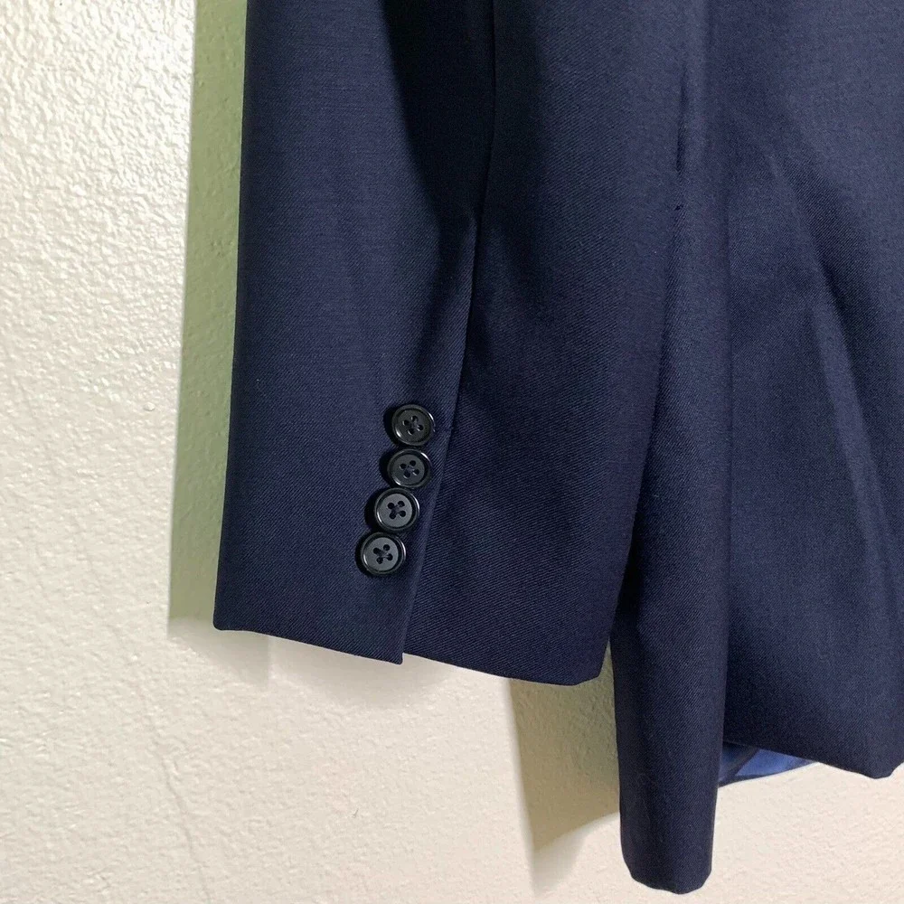 Hickey Freeman Milburn II Blazer Jacket 46 R Navy Blue 100% Wool Sport Coat